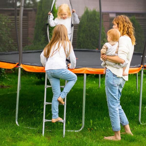 Relaxdays Trampolinstege, 96 cm, att hänga upp, 3 stänger, universell utomhustillbehör, stål, silver