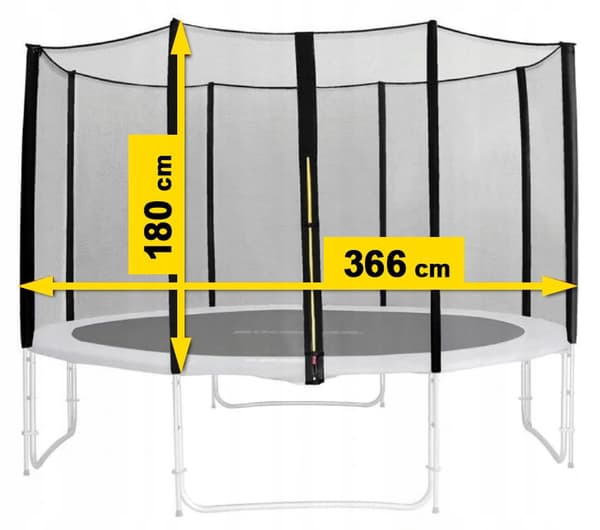Trampolinnet 12 fod 355/366/374 cm til 8 stolper, stærkt og holdbart