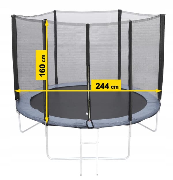 Trampolinnet 8 fod 244/250/252 cm til 6 stolper, stærkt og holdbart