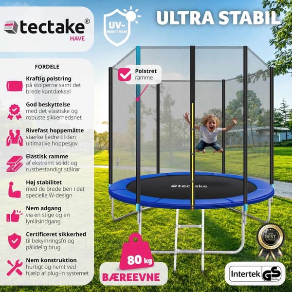 Trampolin med sikkerhedsnet - 244 cm