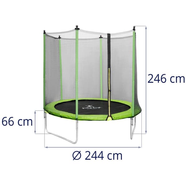 Gymrex Studsmatta med skyddsnät - Ø 244 x 180 cm - 80 kg - Svart/grön