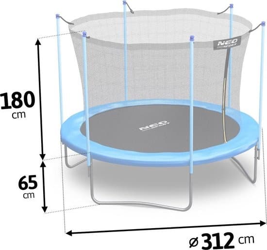 Trampolin - 312 cm - blå - med stige og indvendigt kantnet - op til 150 kg