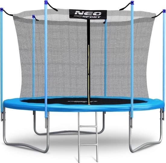 Trampolin - 312 cm - blå - med stige og indvendigt kantnet - op til 150 kg