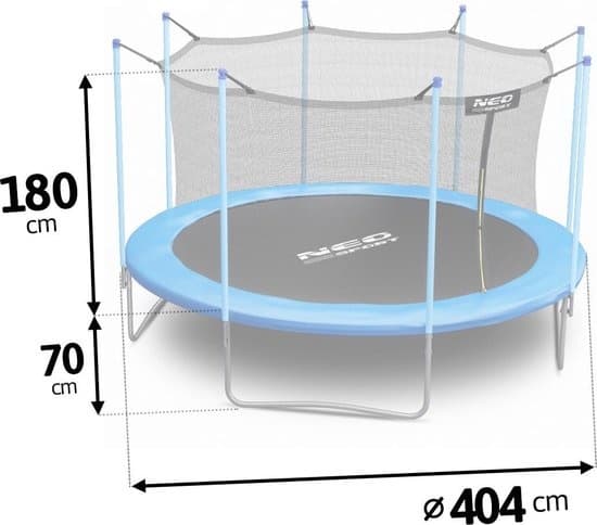 Trampolin - 404 cm - blå - med stige og indvendigt kantnet - op til 150 kg