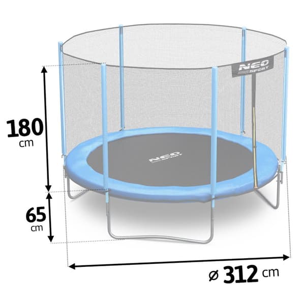 Trampolin - 305 cm - blå - med stige og kantnet - op til 150 kg