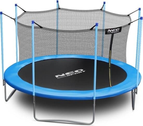 Trampolin - 374 cm - blå - med indvendigt kantnet og stige - op til 150 kg