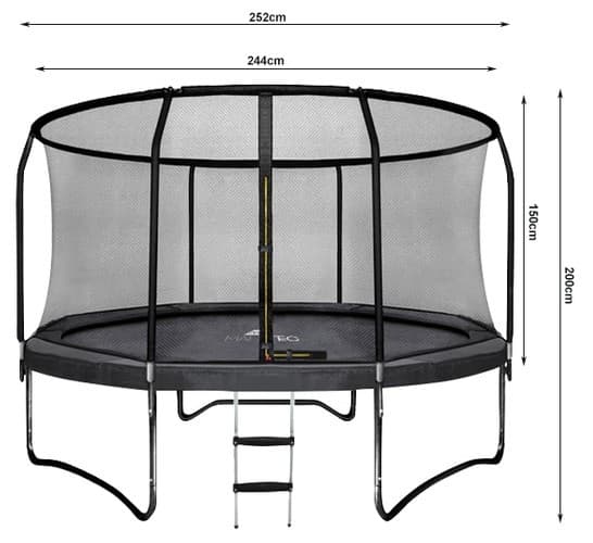 Trampolin - 244 cm - med net og stige - op til 50 kg - sort