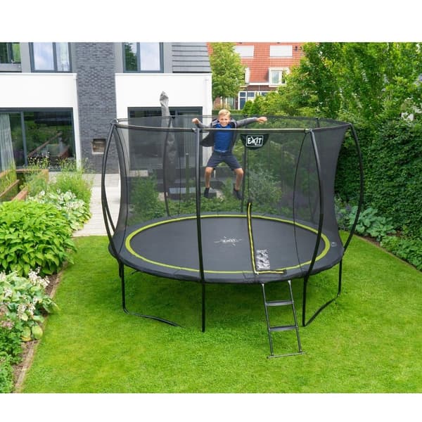 EXIT - Trampolin med sikkerhedsnet og ankersæt - På ben - Silhouette - Rund - ø244cm - Sort