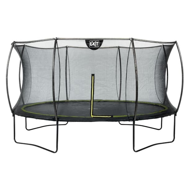 EXIT - Trampolin med sikkerhedsnet og betræk - På benene - Silhuet - Rund - ø427cm - Sort