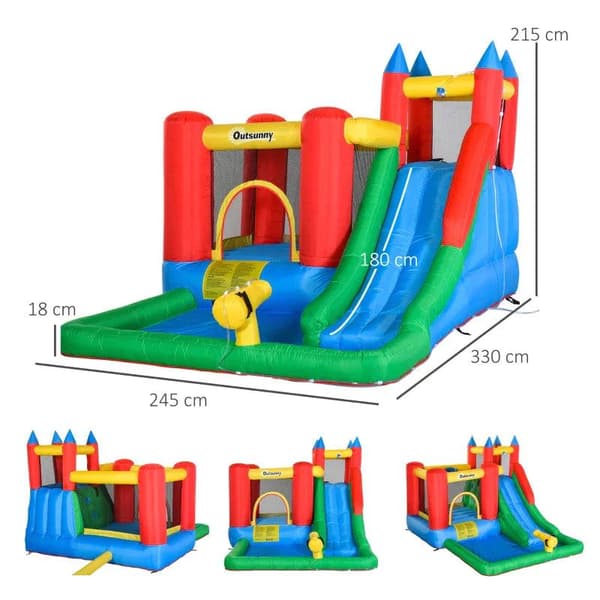 Rootz Bouncy Castle - Hoppslott med fläkt - Slide Water - Slide Uppblåsbar - Water Bouncy Castle - Oxford - Polyestertyg - Flerfärgad - 330 x 245 x 21