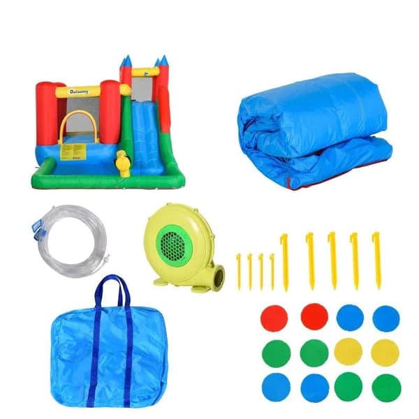Rootz Bouncy Castle - Hoppslott med fläkt - Slide Water - Slide Uppblåsbar - Water Bouncy Castle - Oxford - Polyestertyg - Flerfärgad - 330 x 245 x 21