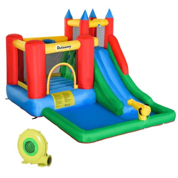 Rootz Bouncy Castle - Hoppslott med fläkt - Slide Water - Slide Uppblåsbar - Water Bouncy Castle - Oxford - Polyestertyg - Flerfärgad - 330 x 245 x 21