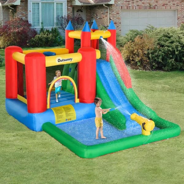 Rootz Bouncy Castle - Hoppslott med fläkt - Slide Water - Slide Uppblåsbar - Water Bouncy Castle - Oxford - Polyestertyg - Flerfärgad - 330 x 245 x 21