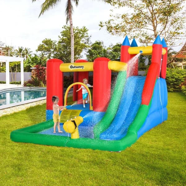 Rootz Bouncy Castle - Hoppslott med fläkt - Slide Water - Slide Uppblåsbar - Water Bouncy Castle - Oxford - Polyestertyg - Flerfärgad - 330 x 245 x 21