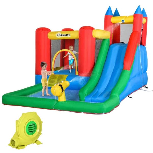 Rootz Bouncy Castle - Hoppslott med fläkt - Slide Water - Slide Uppblåsbar - Water Bouncy Castle - Oxford - Polyestertyg - Flerfärgad - 330 x 245 x 21
