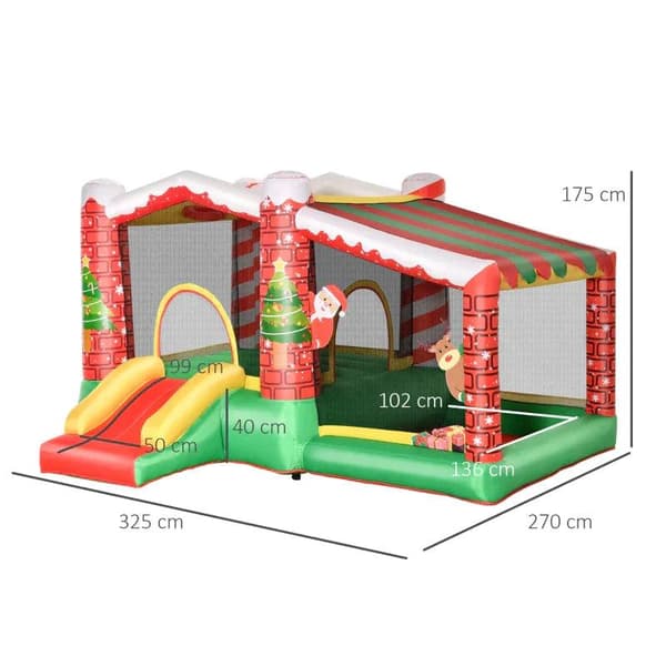 Rootz Christmas Oppustelige Hoppeborg - Trampolin Lille Slide Ball Pit til 3 Børn - Hoppeborg med blæser til 3-8 år Børnehave - Oxford stof - Polyeste