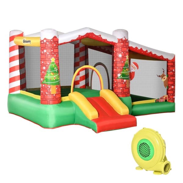 Rootz Christmas Uppblåsbart Hoppborg - Trampolin Liten Slide Ball Pit för 3 Barn - Hoppborg med blåsare för 3-8 år Dagis - Oxford Tyg - Polyester - Rö
