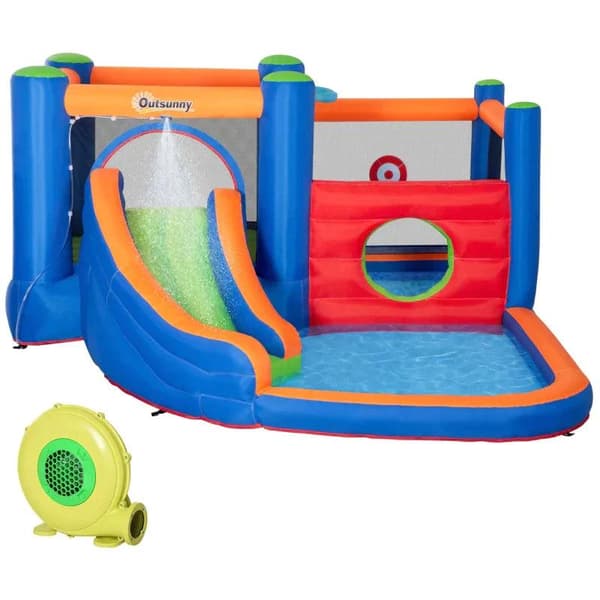 Rootz Hoppborg med rutschkana - Hopparea - Pool - Uppblåsbar - Inkl. Elektrisk pump - För upp till 3 barn - Flerfärgad - 380 x 340 x 170 cm