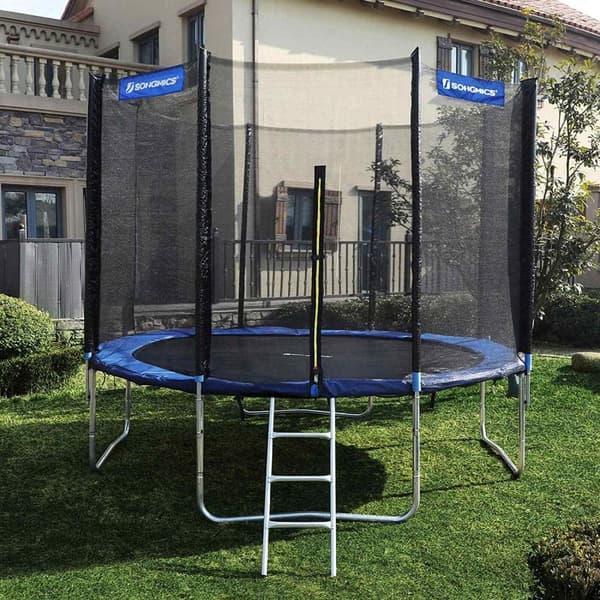Rootz Trampolin - Havetrampolin - Rund - Stige - Polstrede stænger - Sikkerhedsnet - Sort - Blå - 427 cm