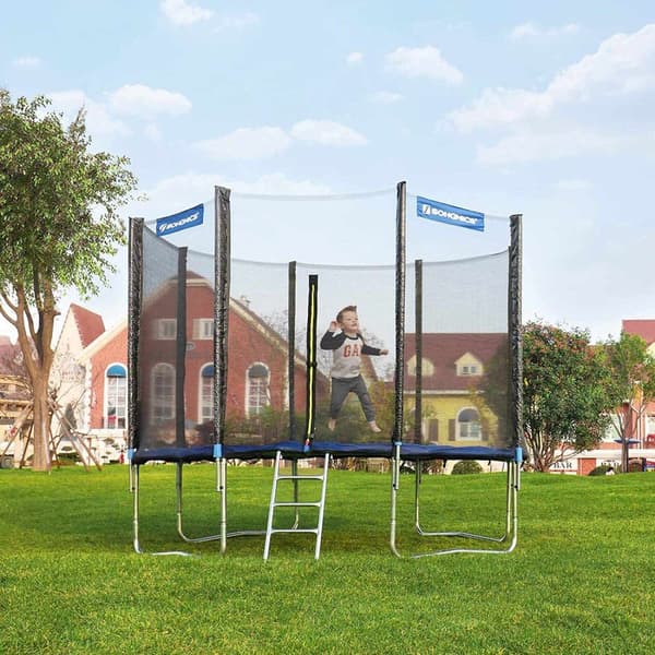 Rootz Trampolin - Havetrampolin - Rund - Stige - Polstrede stænger - Sikkerhedsnet - Sort - Blå - 427 cm