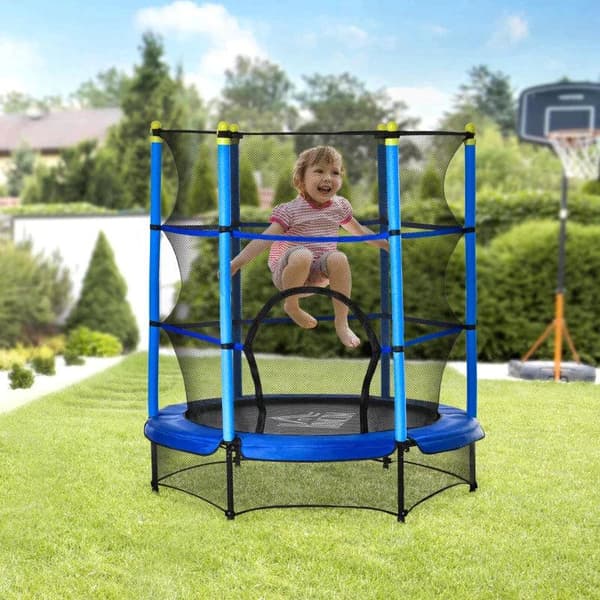 Rootz Trampolin Til Børn - Fitness Trampolin Med Sikkerhedsnet - Kantdæksel - Gummitov - Indendørs - Udendørs - Springning - Havetrampolin - Stål - Bl
