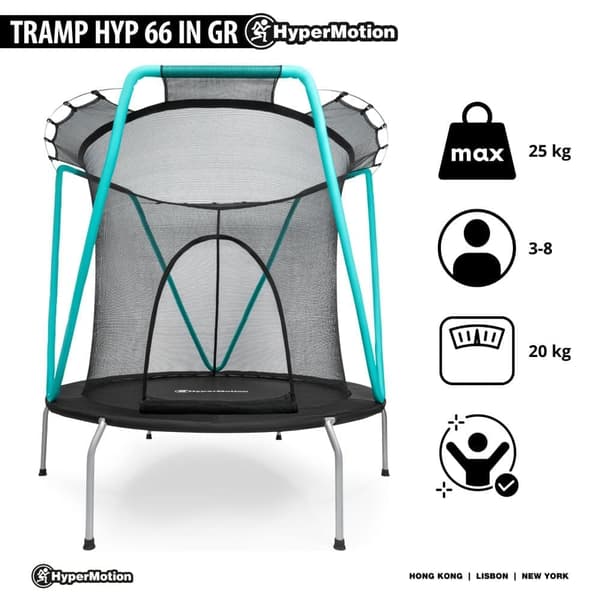 Børnetrampolin med sikkerhedsnet, til 3-8 år, Galvaniseret trampolin til indendørs og udendørs brug, maks. brugervægt op til 25 kg, Størrelse 167 cm
