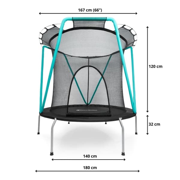 Børnetrampolin med sikkerhedsnet, til 3-8 år, Galvaniseret trampolin til indendørs og udendørs brug, maks. brugervægt op til 25 kg, Størrelse 167 cm