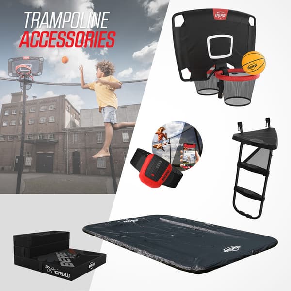 BERG Favorit InGround Trampolin - 330 cm - Rund - Grå - Gold Solospring - Inklusive Sikkerhedsnet