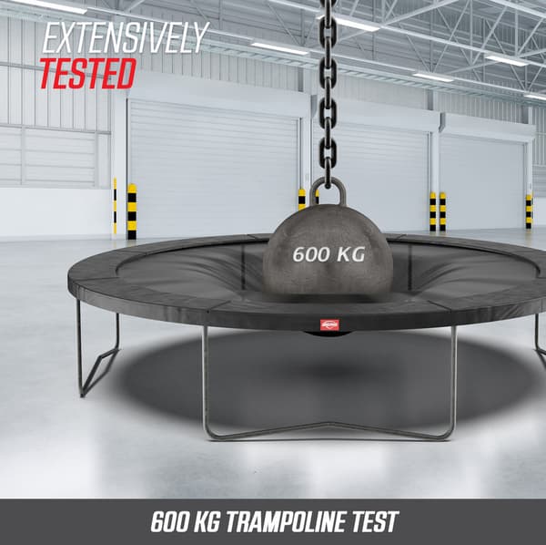 BERG Ultim Favorit Studsmatta på stativ - 280 cm - Rektangulär - Svart - Gold Solospring - Inklusive Säkerhetsnät