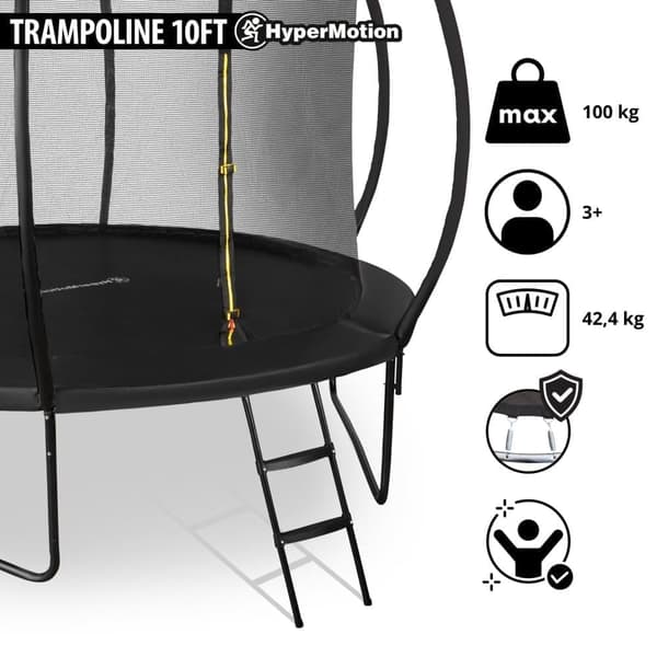 HyperMotion lasten trampoliini 3+, trampoliini tikkailla ja sisäritilällä kotiin ja puutarhaan, leikkikenttävälineet, lasten trampoliini, 305 cm 10FT