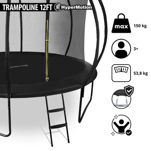 HyperMotion barntrampolin 3+med stege och inomhusgaller för hem och trädgård, lekredskap för barn, barntrampolin,366 cm 12FT