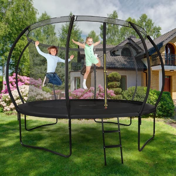HyperMotion barntrampolin 3+med stege och inomhusgaller för hem och trädgård, lekredskap för barn, barntrampolin,366 cm 12FT