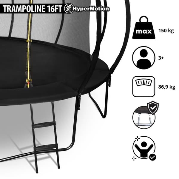 HyperMotion barntrampolin 3+, trampolin med stege och inomhusgaller för hem och trädgård, lekredskap, barntrampolin,487 cm 16FT