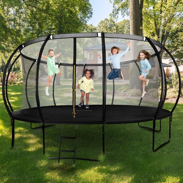 HyperMotion barntrampolin 3+, trampolin med stege och inomhusgaller för hem och trädgård, lekredskap, barntrampolin,487 cm 16FT
