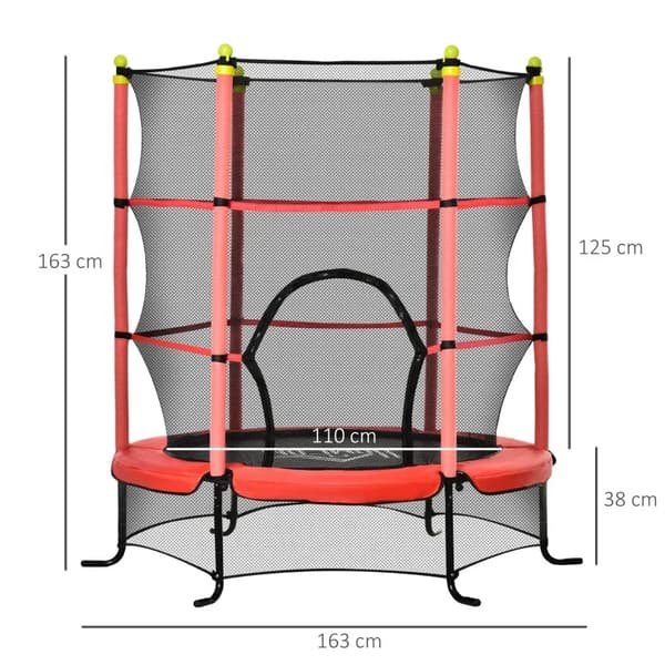 Rootz lasten trampoliini - Turvaverkko - Reunapehmuste - Säänkestävä - Metallirunko - Jopa 50 kg - Teräs - Muovi - Punainen - Ø163cm X 163cm