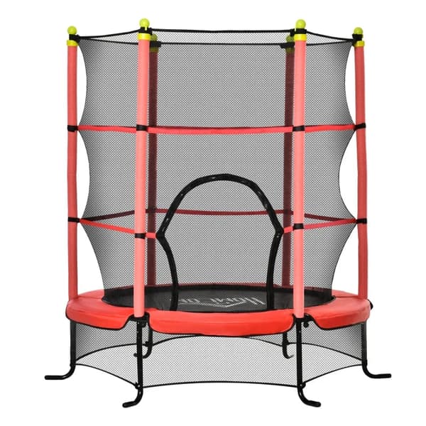 Rootz børnetrampolin - Sikkerhedsnet - Kantpolstring - Vejrbestandig - Metalramme - Op til 50 Kg - Stål - Plastik - Rød - Ø163cm X 163cm