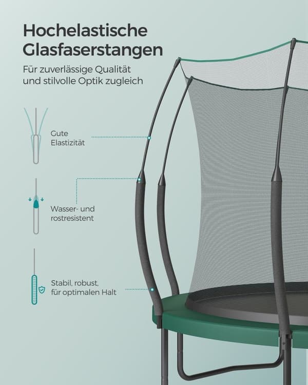 Rootz 10 fod trampolin - Jungle Green - Udendørs Bounce House - Galvaniseret stålramme - Sikkerhedsnet - Glasfiberstænger - 244cm x 239cm x 180cm