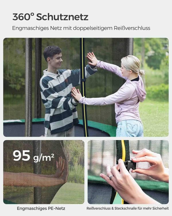 Rootz 10 fod trampolin med sikkerhedskabinet - Sort-Blå - Udendørs hoppehus - Galvaniseret stålramme - UV-resistent net - 183 cm x 230 cm - Nem monter