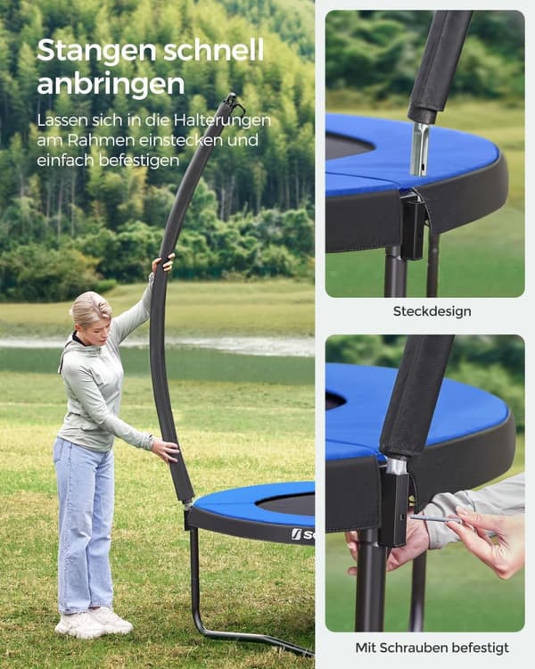 Rootz 14 fot studsmatta med säkerhetshölje - Svart-Blå - Galvaniserat stålram - PVC-kantskydd - PP hoppmatta - 427 cm x 270 cm - 150 kg Max belastning
