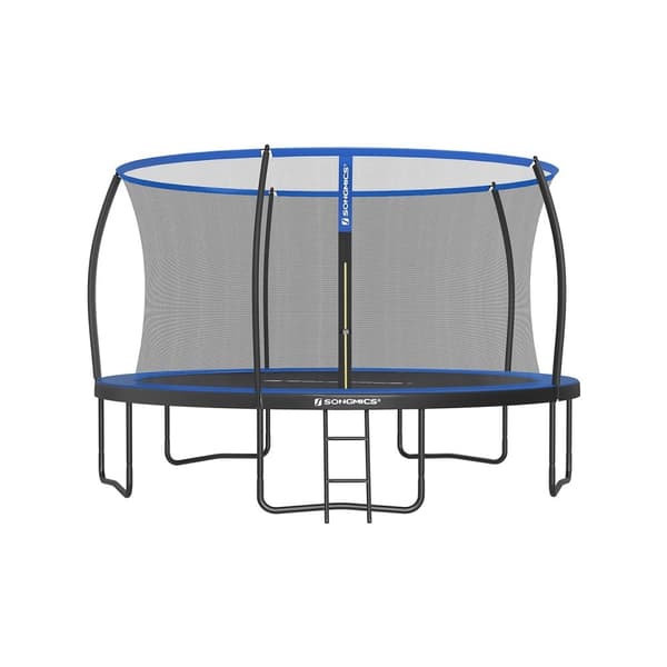 Rootz 14 fod trampolin med sikkerhedskabinet - Sort-Blå - Galvaniseret stålramme - PVC-kantdæksel - PP hoppemåtte - 427 cm x 270 cm - 150 kg Max belas