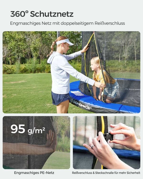 Rootz studsmatta Set - Studsanordning - Hopputrustning - Galvaniserad ram - Stabil - Rostbeständig - Idealisk present - 305 cm x 76 cm - Mörkblå