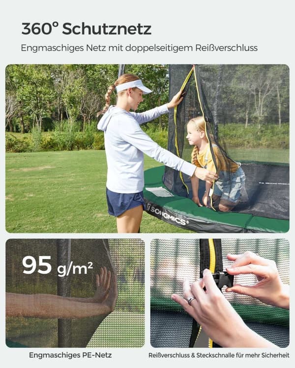 Rootz 305 cm trampolinsæt - Udendørs trampolin - Hoppesjov - Fitness - Tætmasket sikkerhedsnet - 305 cm x 305 cm x 260 cm