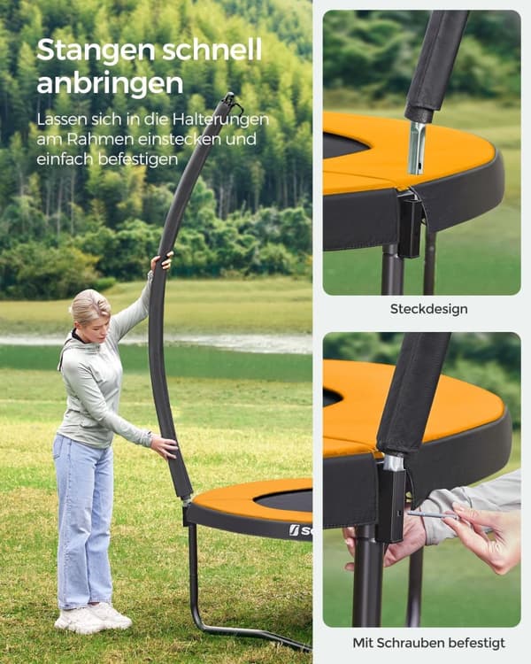 Rootz 305cm Trampolin - Havetrampolin - Fitness Trampolin - Galvaniseret stålramme - Sikkerhedsnet - EPE skumpolstring - 305cm x 76cm - Sort-Orange