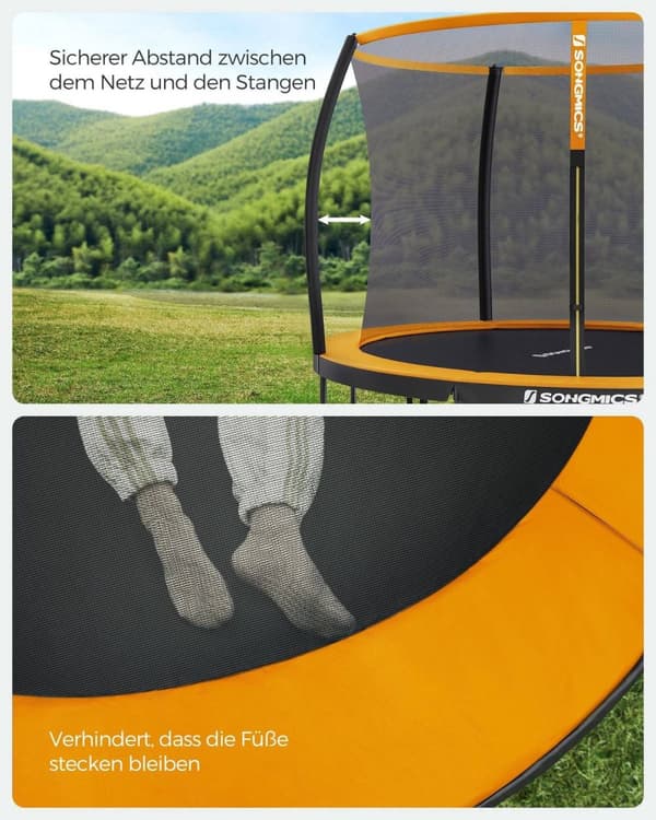 Rootz 305cm Trampolin - Havetrampolin - Fitness Trampolin - Galvaniseret stålramme - Sikkerhedsnet - EPE skumpolstring - 305cm x 76cm - Sort-Orange