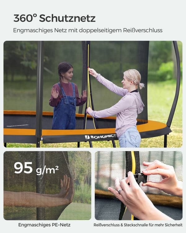 Rootz 305cm Trampolin - Havetrampolin - Fitness Trampolin - Galvaniseret stålramme - Sikkerhedsnet - EPE skumpolstring - 305cm x 76cm - Sort-Orange