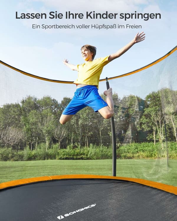 Rootz 305cm Trampolin - Havetrampolin - Fitness Trampolin - Galvaniseret stålramme - Sikkerhedsnet - EPE skumpolstring - 305cm x 76cm - Sort-Orange
