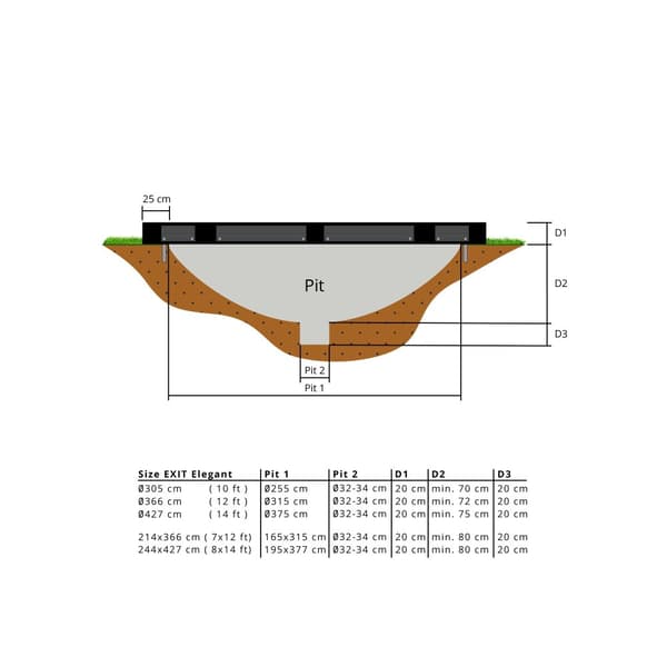 EXIT Elegant Premium nedgravet trampolin 214x366cm med Deluxe sikkerhedsnet - sort