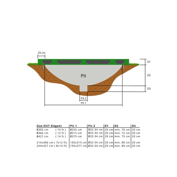 EXIT Elegant nedgravet trampolin ø305cm med Economy sikkerhedsnet - grøn