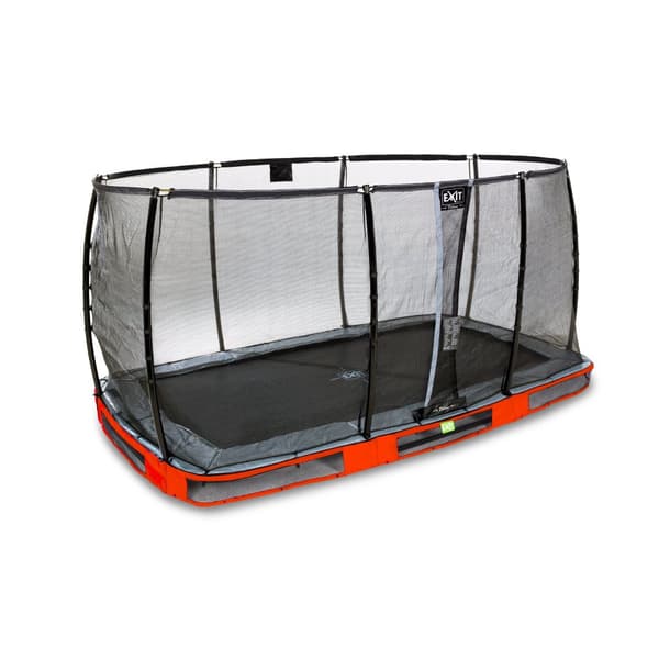 EXIT Elegant Premium nedgrävd studsmatta 214x366cm med Deluxe skyddsnät - röd