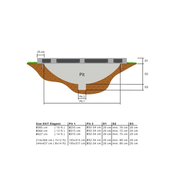 EXIT Elegant nedgravet trampolin ø305cm med Economy sikkerhedsnet - grå